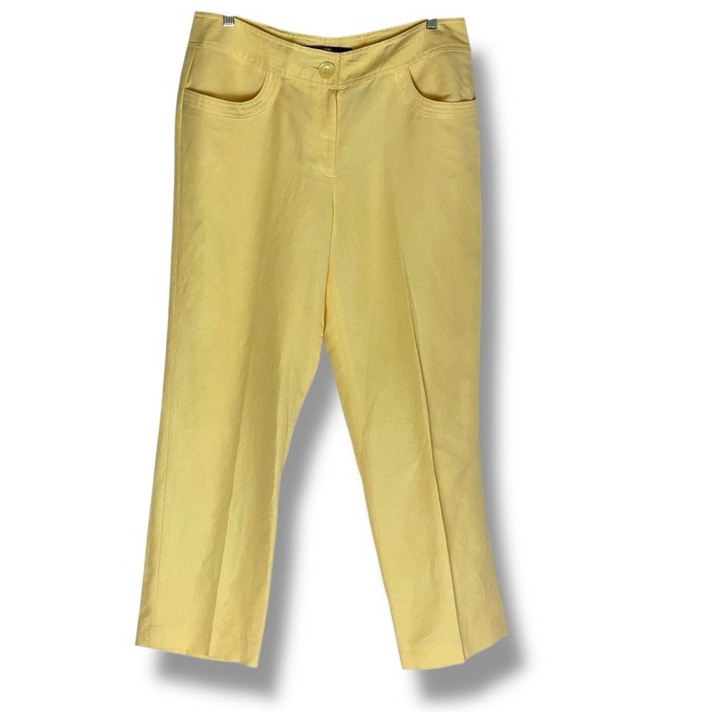 Kasper Pants Butter Yellow Linen Trousers Loose Wide Leg Lightweight‎ Size 14